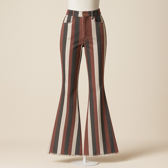 Wisteria Lane Denim - Wisteria Lane 26 Bell Bottom Jeans Vintage Style Striped Boho Y2K Hippie 70's
